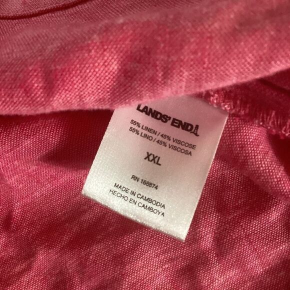Lands End Linen Blend Top Tunic Sz 1X 3/4 Sleeve Pockets Notch Neck Red - Picture 8 of 11